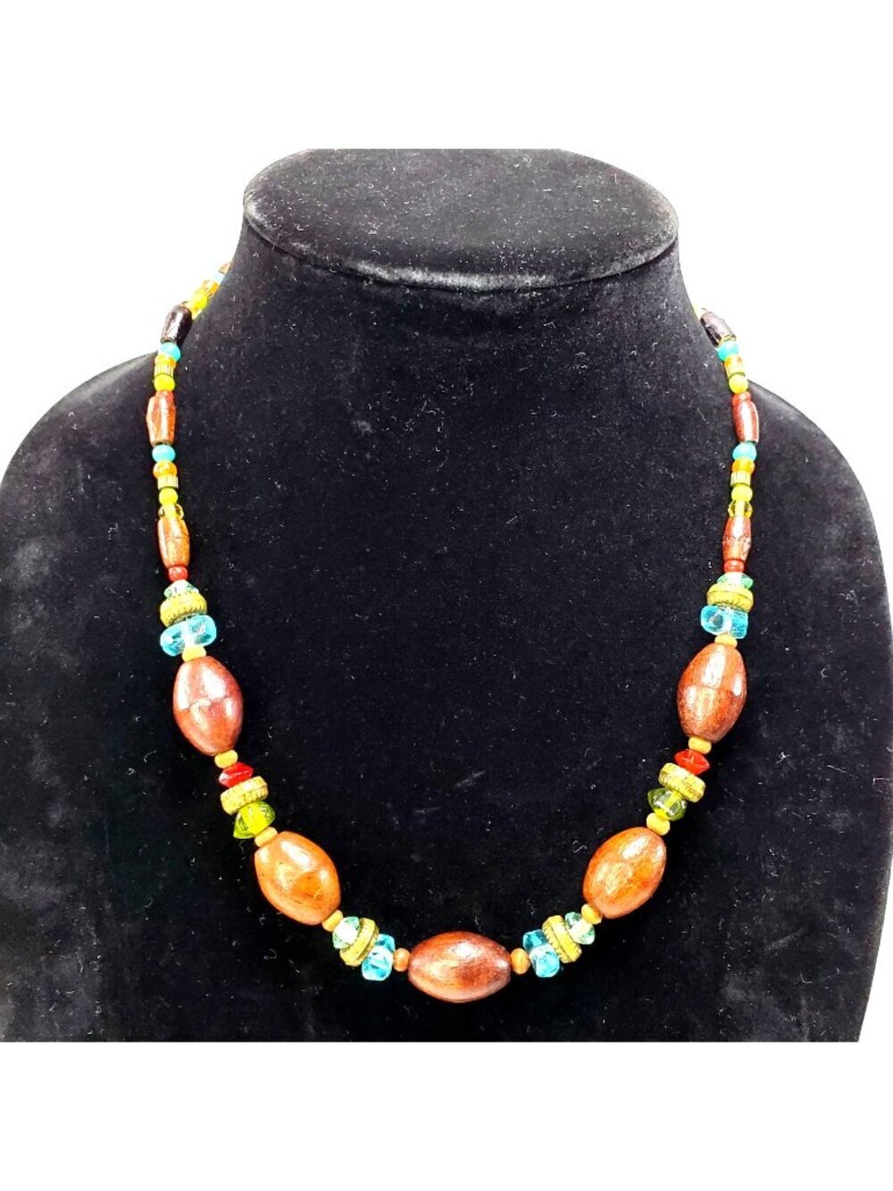 Boho Wooden & Glass Beaded Necklace With Adjustable Lobster Clasp Hippie‎